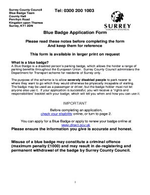 surrey county council blue badge application